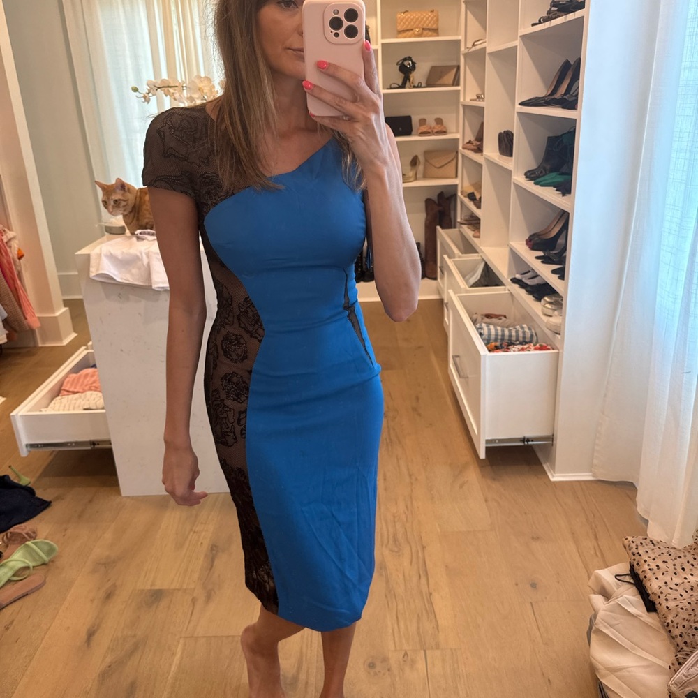 Elegant Blue and Black Lace Dress